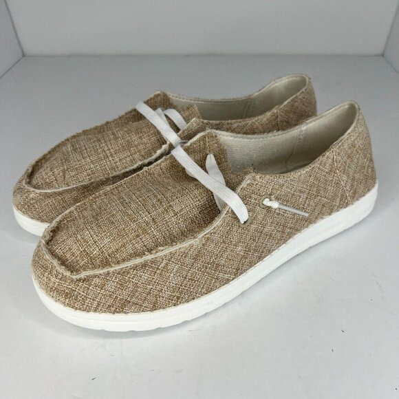 Womens Brown Comfy Flats Canvas Round Toe Low Top Casual Slip On Size 10 Loafers - Picture 1 of 9